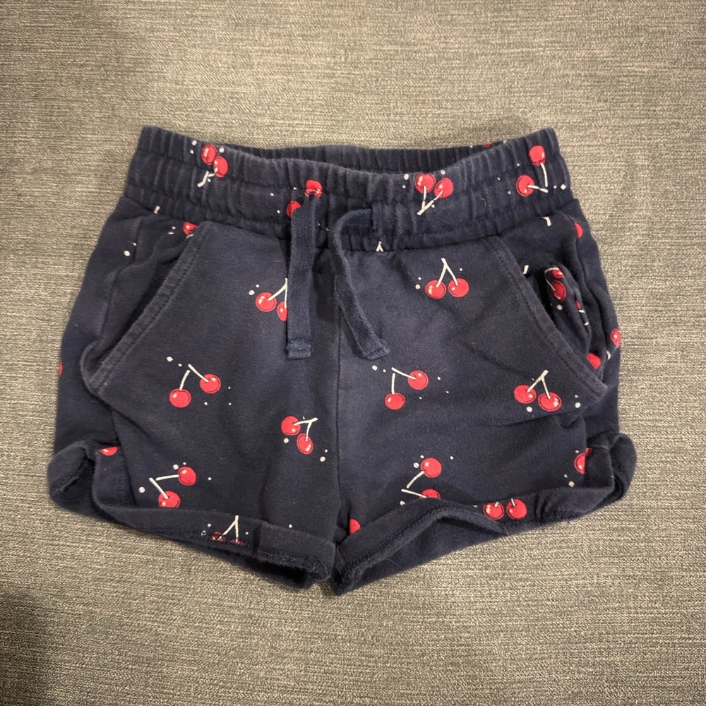 Navy Cherry-Print Pull-On Kids Shorts